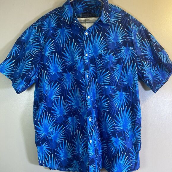 Vineyard Vines  Shirt Men 2XL Blue Floral Leaves Tropical Hawaiian Short Sleeve - Picture 1 of 11